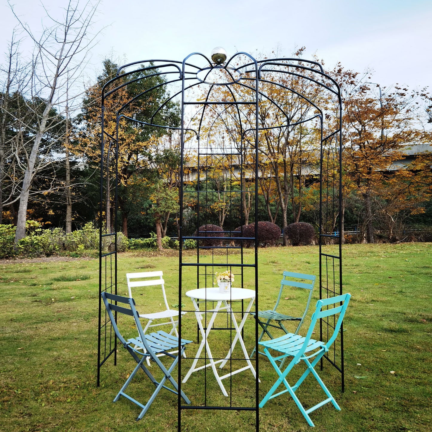 Metal Garden Arch Iron Garden Arbors Gazebo Dia High Birdcage Shape Pergola Pavilion For Wedding Ceremony Outdoor - Black
