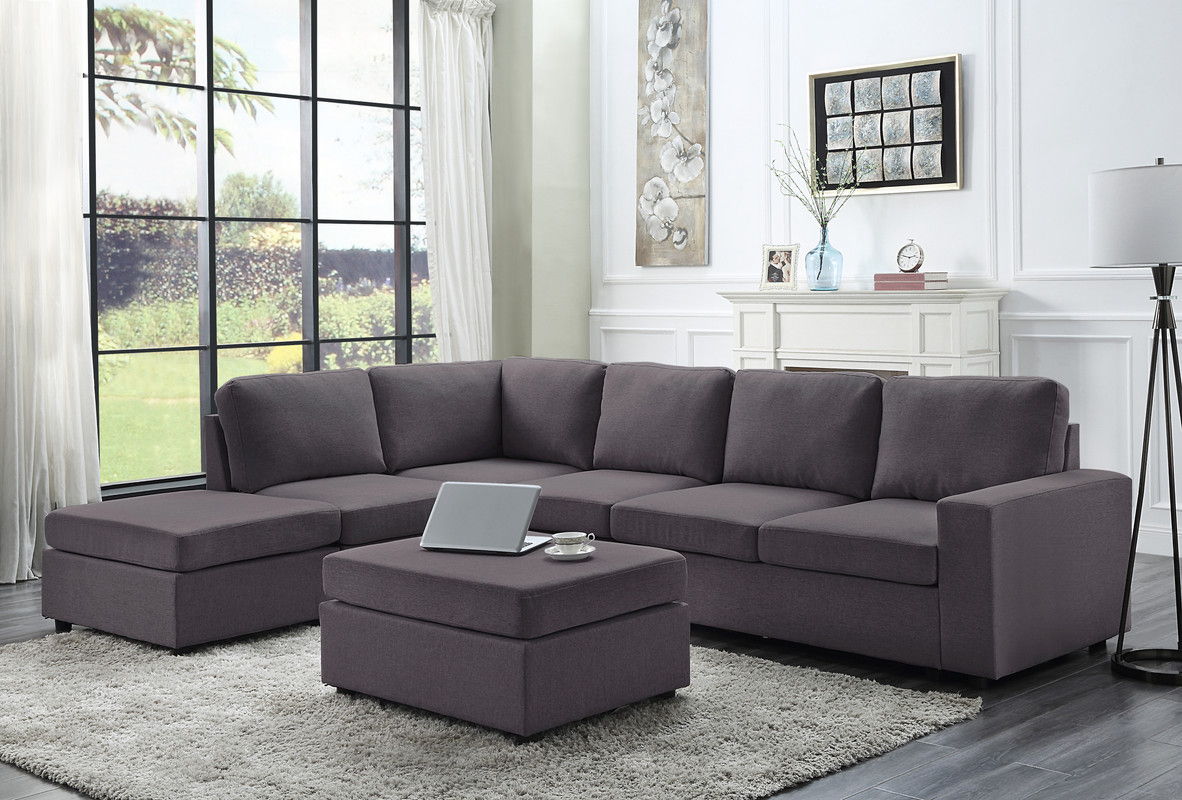 Cassia - Modular Sectional Sofa With Ottoman - Dark Gray
