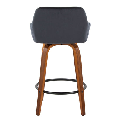 Daniella - Contemporary Fixed Height Counter Stool With Swivel With Round Footrest (Set of 2) - Walnut / Black