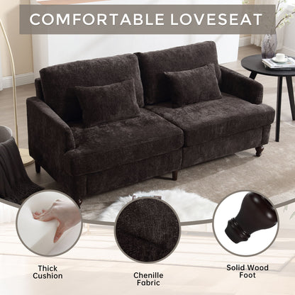 Mid Century Modern Chenille Fabric Loveseat Sofa With Brown Wood Feet, 2 Seat Upholstered Couch For Living Room Or Bedroom - Black