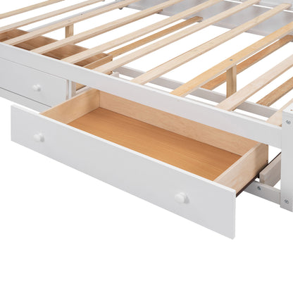 Queen Size Bed With All In One Cabinet, Shelf And Sockets, Twin Long Trundle - White