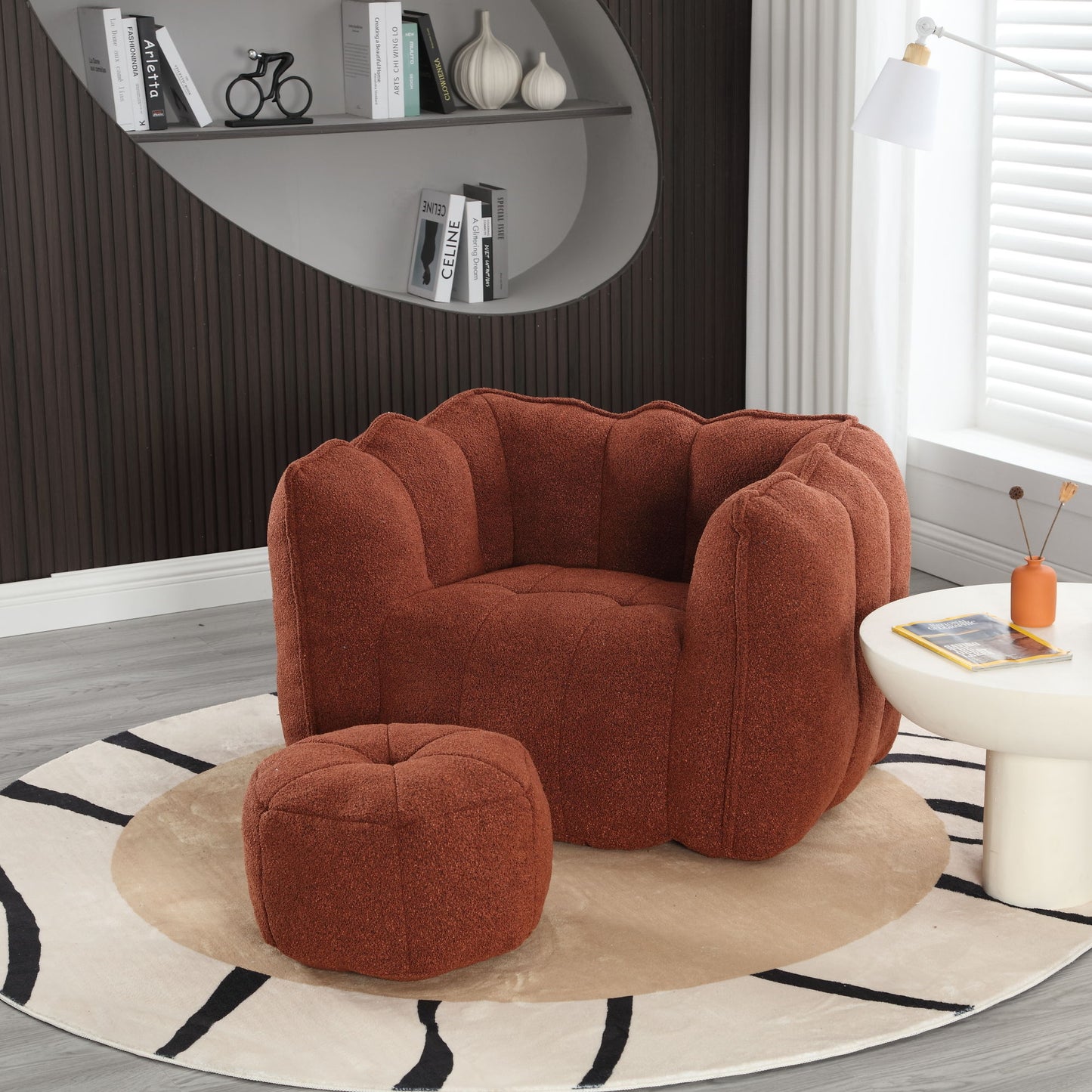 Soft Bean Bag Chair With High Resilient Foam (Chips) - Red / Brown