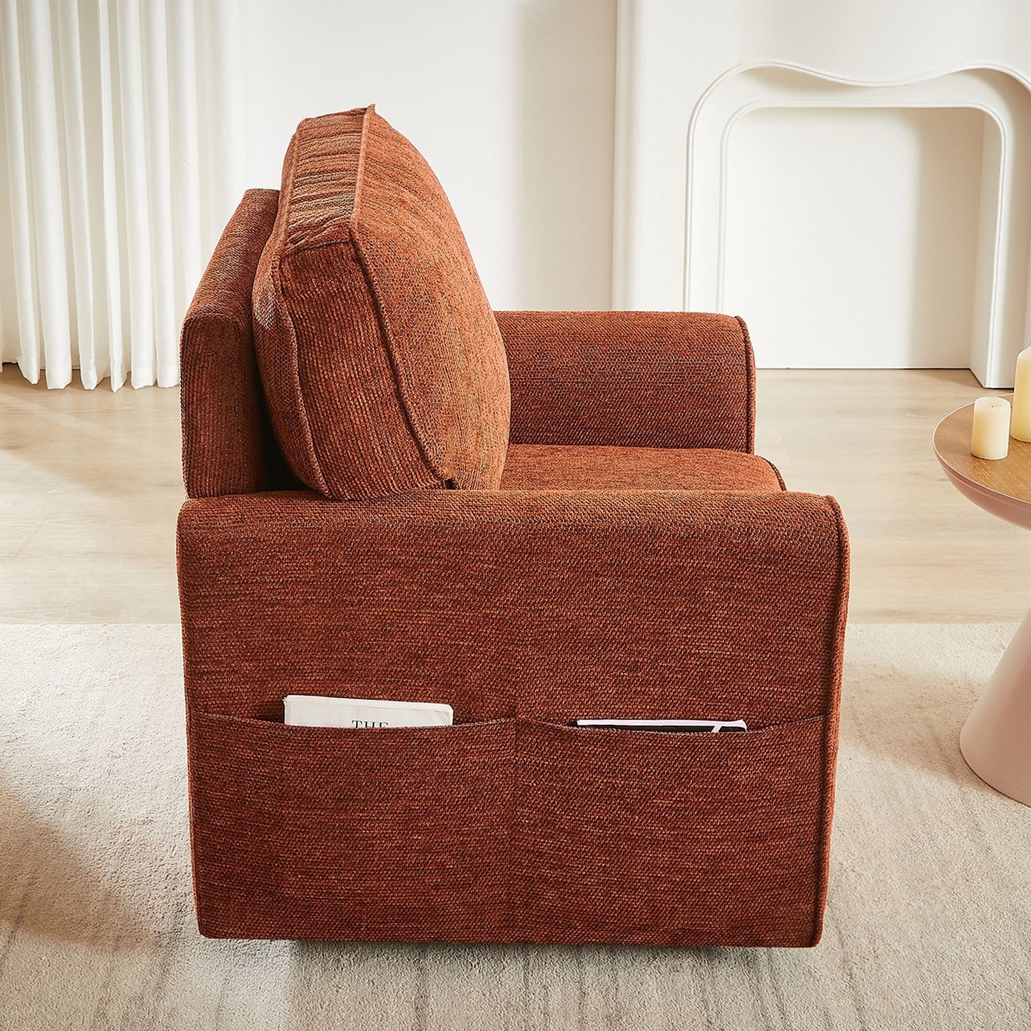 360 Degree Swivel Chair Accent Barrel Armchair With Side Pockets - Red