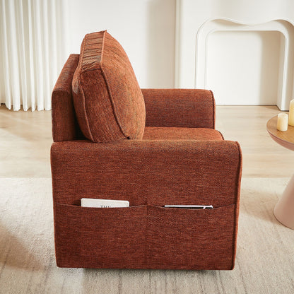 360 Degree Swivel Chair Accent Barrel Armchair With Side Pockets - Red