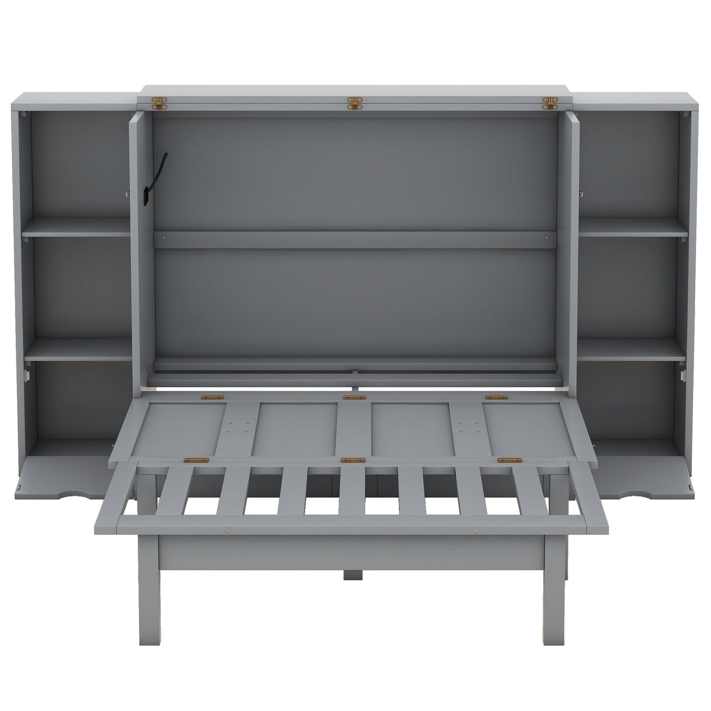 Queen Size Murphy Bed With Shelves, Drawers And USB Ports - Gray
