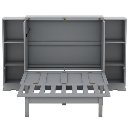 Queen Size Murphy Bed With Shelves, Drawers And USB Ports - Gray