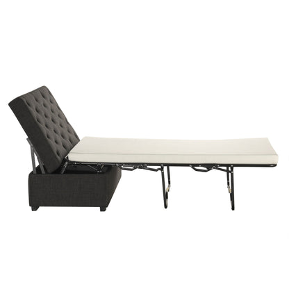 Convertible Ottoman Sleeper With Memory Mattress And Tufted Design, Folding Sofa Bed - Dark Gray Linen