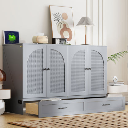 Queen Size Murphy Bed With Large Drawers - Gray
