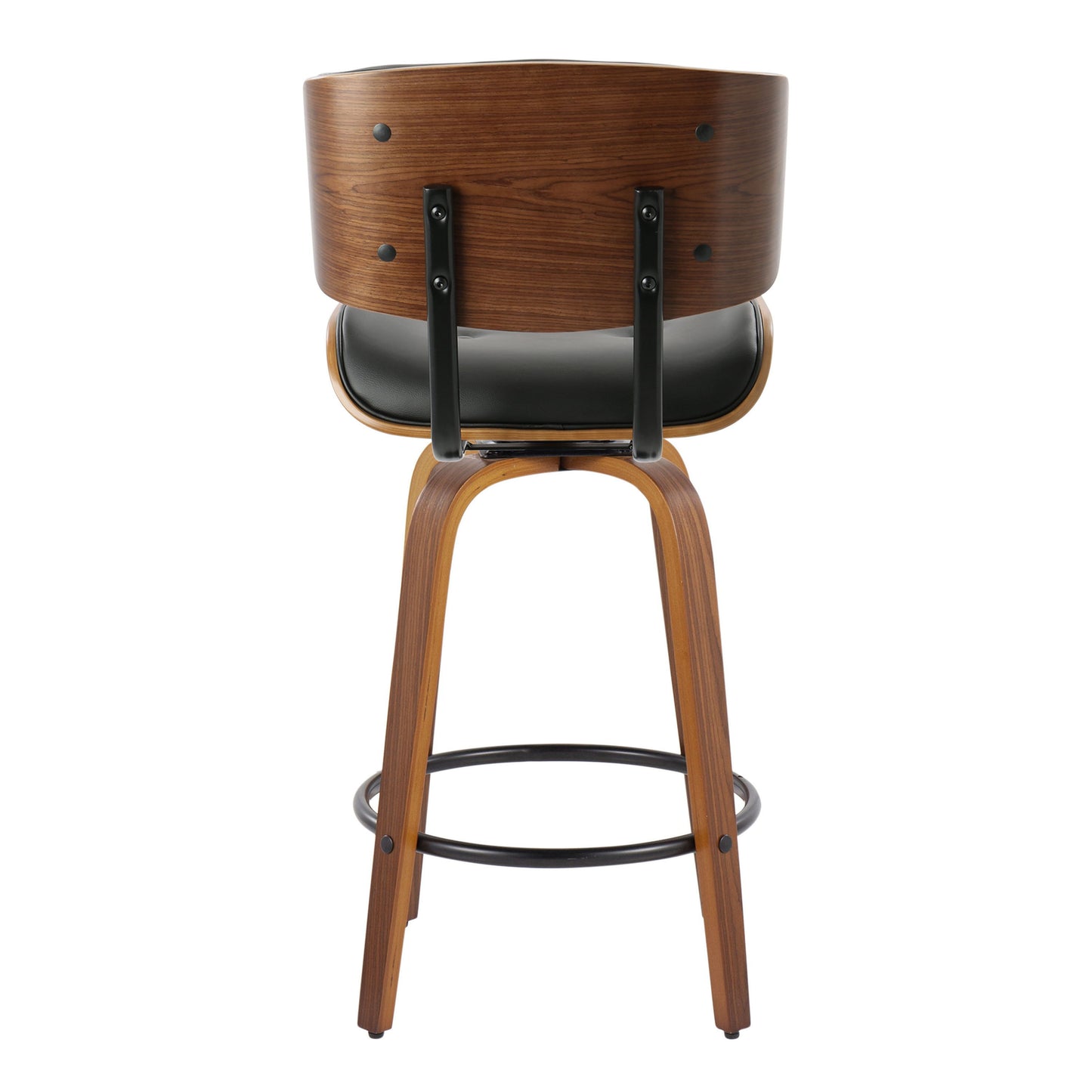 Lombardi - Mid-Century Modern Fixed Height Counter Stool With Swivel With Round Footrest (Set of 2) - Walnut / Black