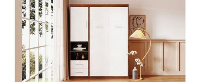 Twin Size Murphy Wall Bed With Cabinet - White