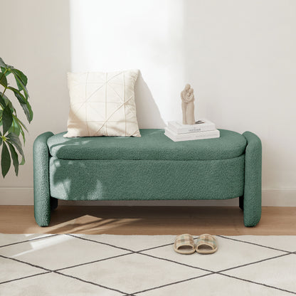 Ottoman Oval Storage Bench, 3D Lamb Fleece Bench With Large Storage Space For The Living Room, Entryway And Bedroom - Green