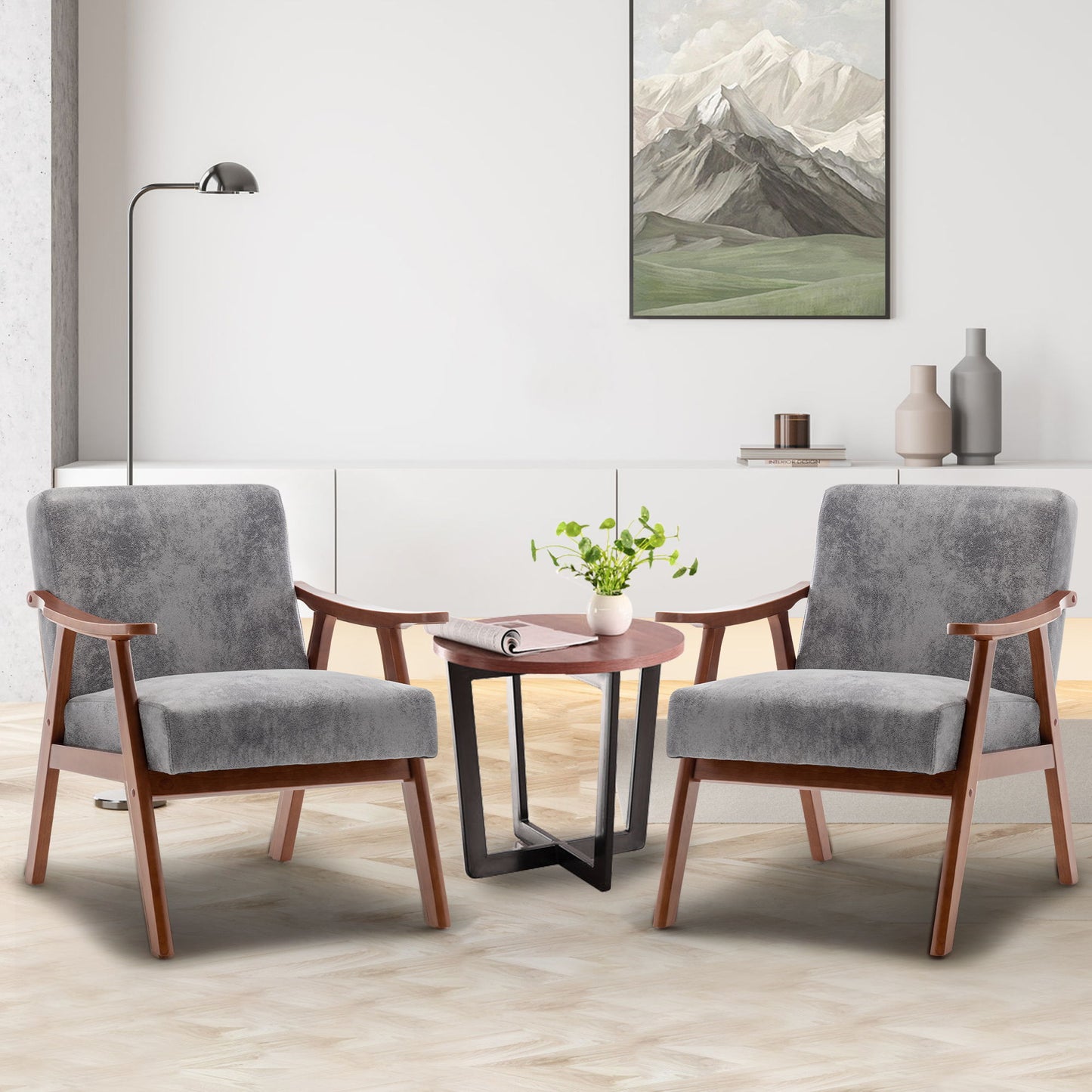 Mid Century Modern Wingback Accent Chair With Solid Wood Frame And Extra Thick Backrest - Lounge Chair For Living Room, Bedroom, Or Reading Room - Gray