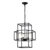 4 Light Metal Lantern Tiered Pendant Hanging Light Fixtures, Industrial Farmhouse Adjustable Height Chandeliers For Dining Room Hallway Foyer Entryway (E12 Bulbs Not Included) - Matte Black