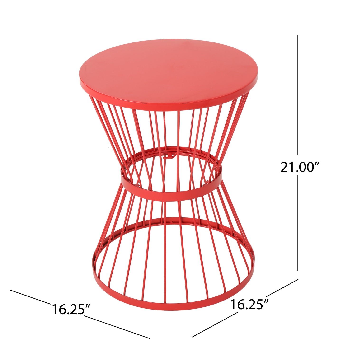 Lassen - Modern Red Iron Side Table With Hourglass Design - Red