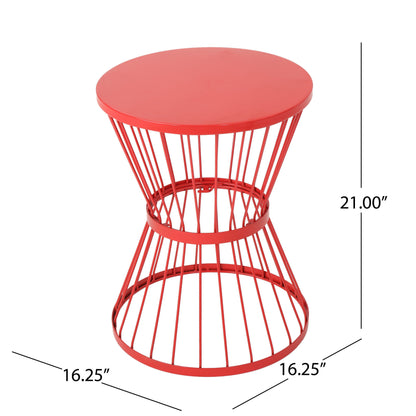 Lassen - Modern Red Iron Side Table With Hourglass Design - Red