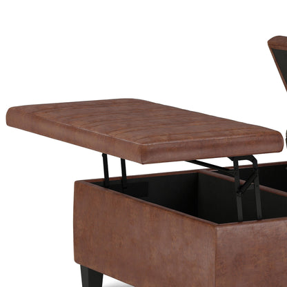 Ellis - Coffee Table Storage Ottoman - Distressed Saddle Brown