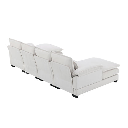 Modern U-Shaped Sectional Sofa With Waist Pillows, 6 Seat Upholstered Symmetrical Sofa Furniture, Sleeper Sofa Couch With Chaise Lounge - White