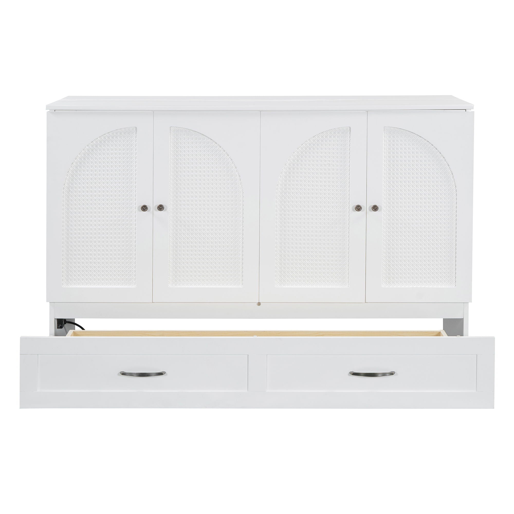 Queen Size Murphy Bed With Large Drawers - White