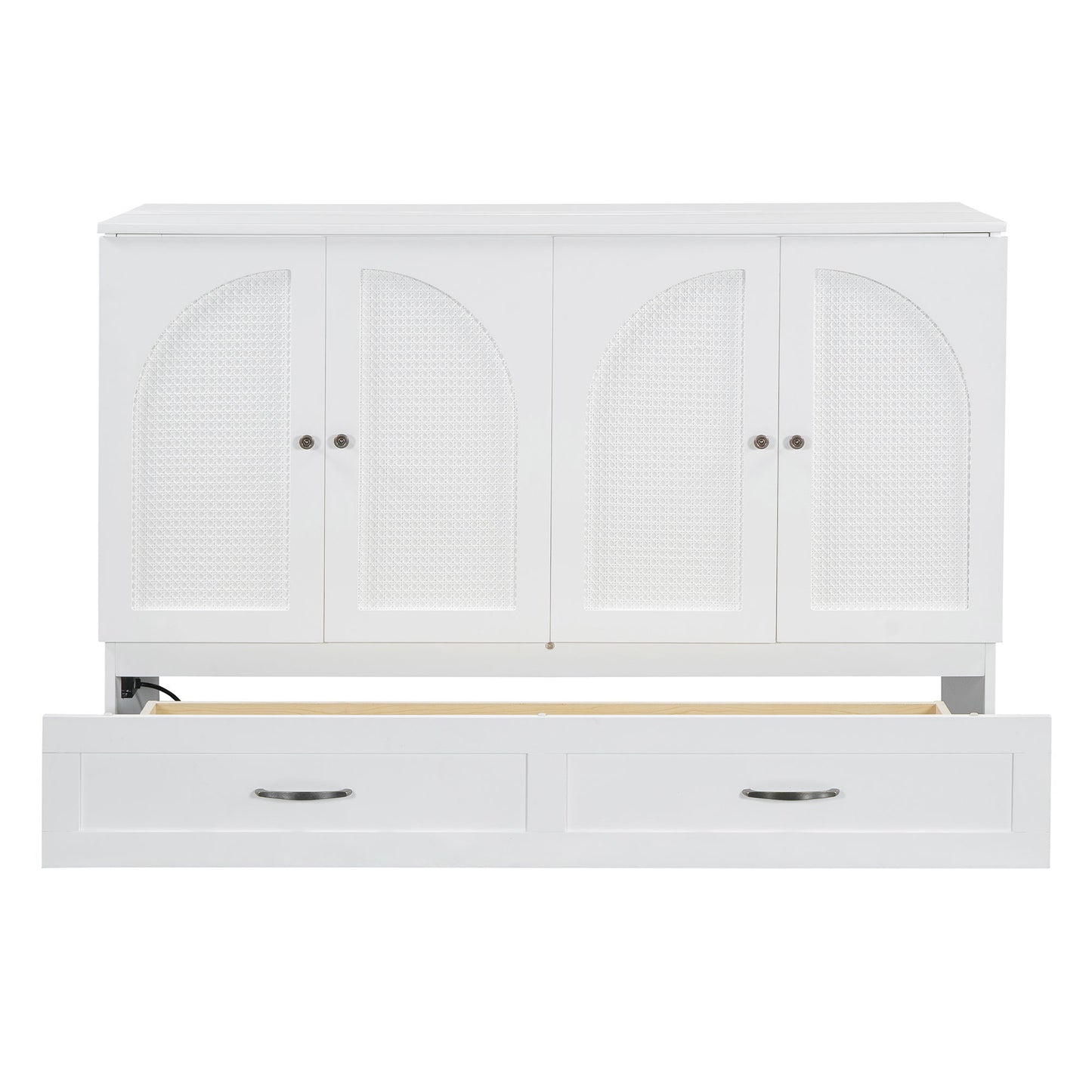 Queen Size Murphy Bed With Large Drawers - White