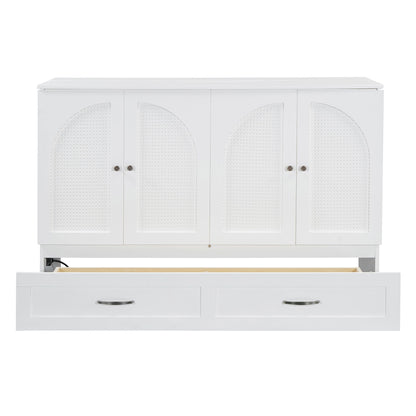 Queen Size Murphy Bed With Large Drawers - White