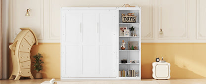 Full Size Murphy Wall Bed With Shelves - White