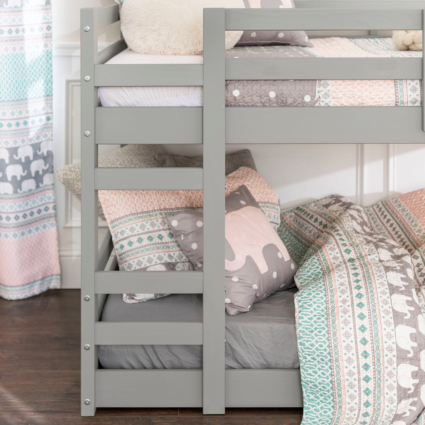 Classic Twin Over Twin Bunk Stackable Bed Frame - Gray