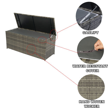 Outdoor Storage Box, 113 Gallon Wicker Patio Deck Boxes With Lid, Outdoor Cushion Storage For Kids Toys, Pillows, Towel, Wicker - Gray