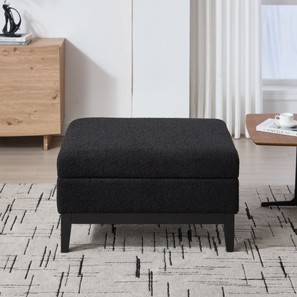 Upholstered Wood Base Storage Ottoman With Reversible Lid Coffee Table, Foot Stool Square Footrest With Rubberwood Legs For Living Room Bedroom Entryway And Office - Black