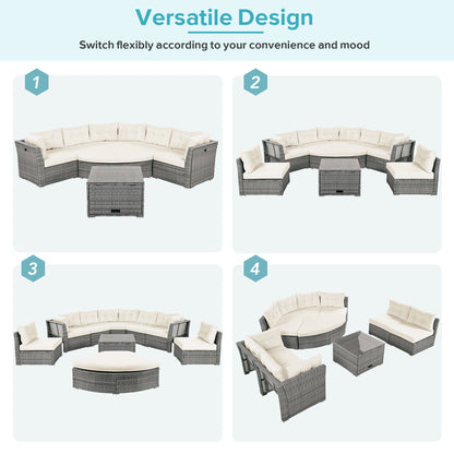 Patio Furniture Set Outdoor Daybed Rattan Sectional With Cushions And Center Table - Beige