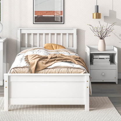 Twin Bed With Headboard And Footboard For Kids, Teens, Adults, With A Nightstand - White