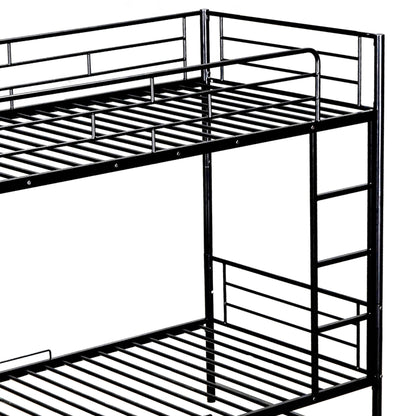 Twin Over Twin Bunk Bed With Shelf And Guardrails - Black