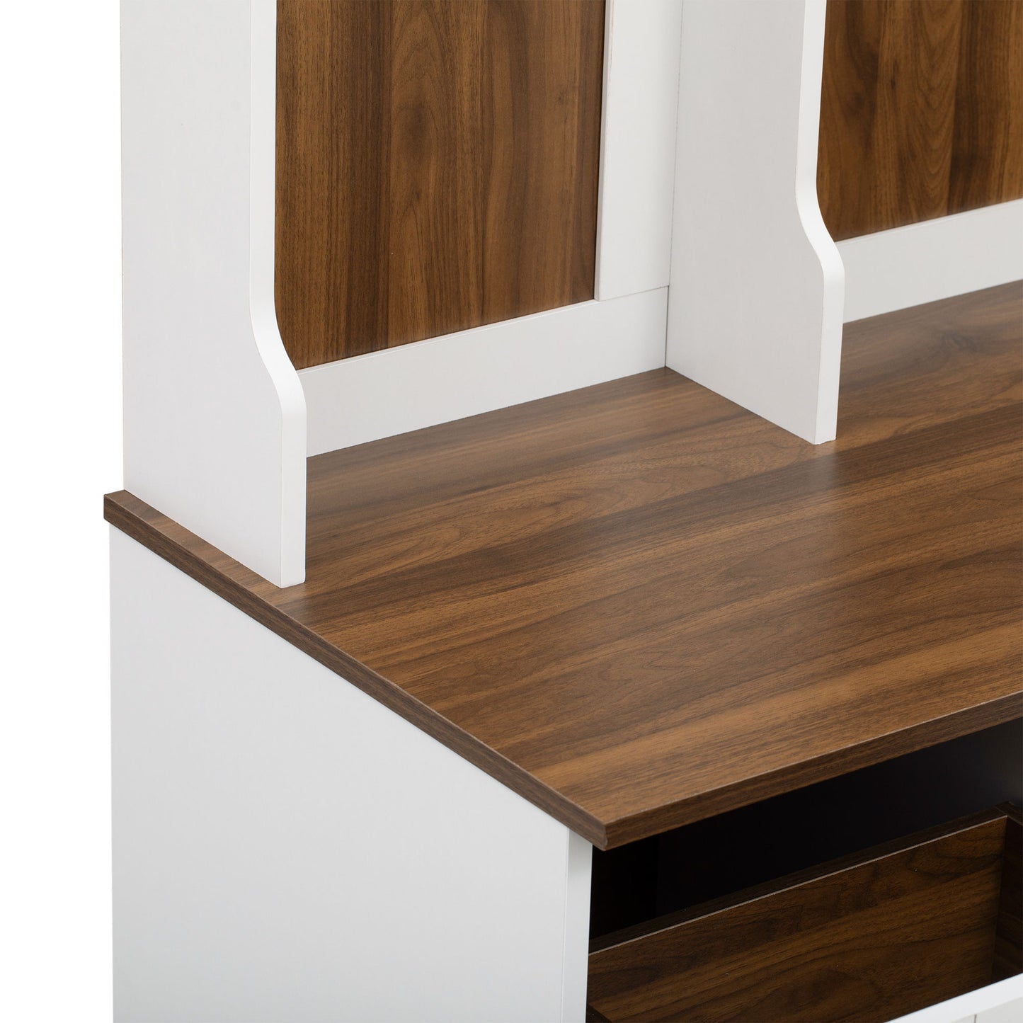 5 In 1 Entryway Bench With Coat Rack, 7 Sturdy Hooks, 2 Spacious Drawers And Adjustable Shelves, Wide Hall Tree With Metal Handles For Hallway - Brown / White
