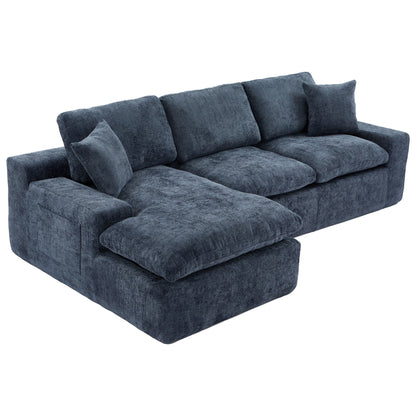 Cloud Sectional Sofa Upholstered Sofa Couch With Double-Layer Cushion And Side Pockets - Blue