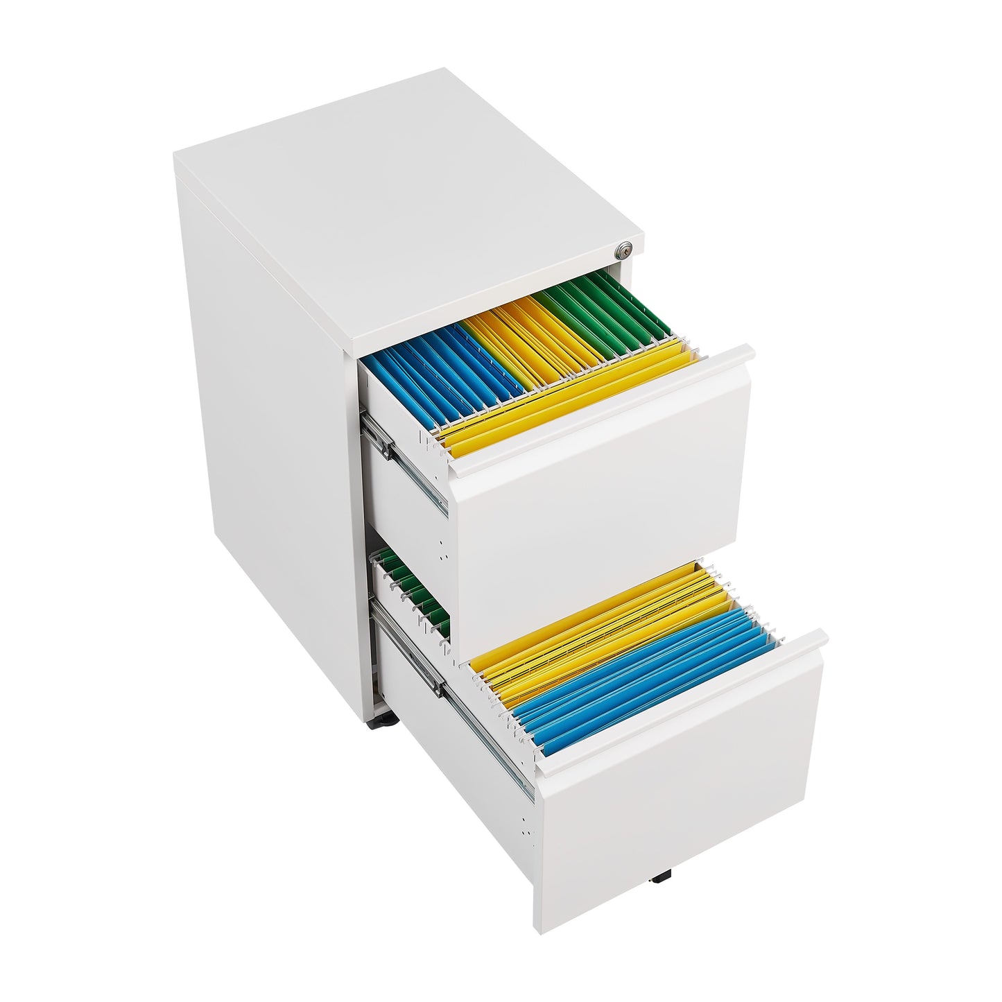 Metal 2 Drawer Mobile File Cabinet With Lock, Under Desk Office Steel Filing Cabinet, 25.6''H Legal / Letter Size Files Storage Cabinet - White