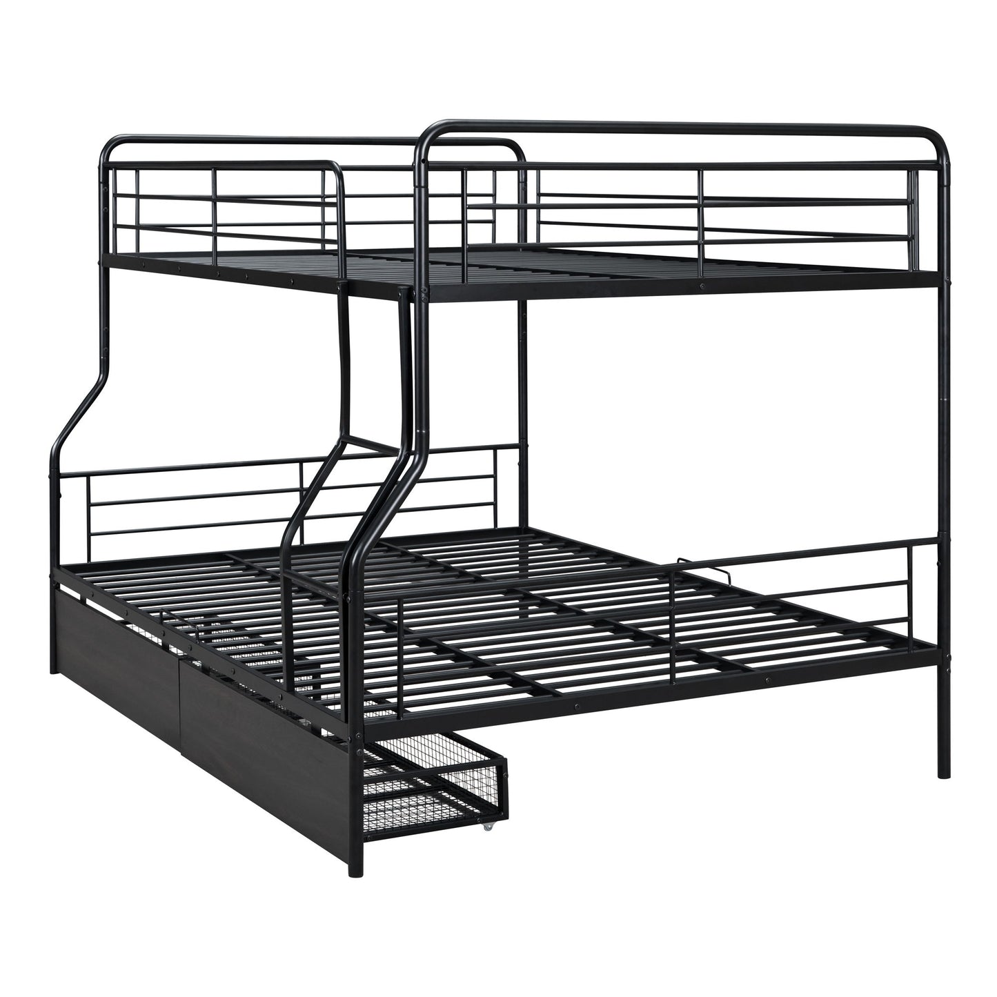 Full Long Over Queen Bunk Bed With 2 Drawers - Black
