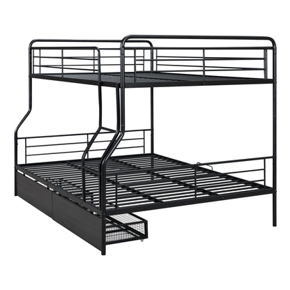 Full Long Over Queen Bunk Bed With 2 Drawers - Black
