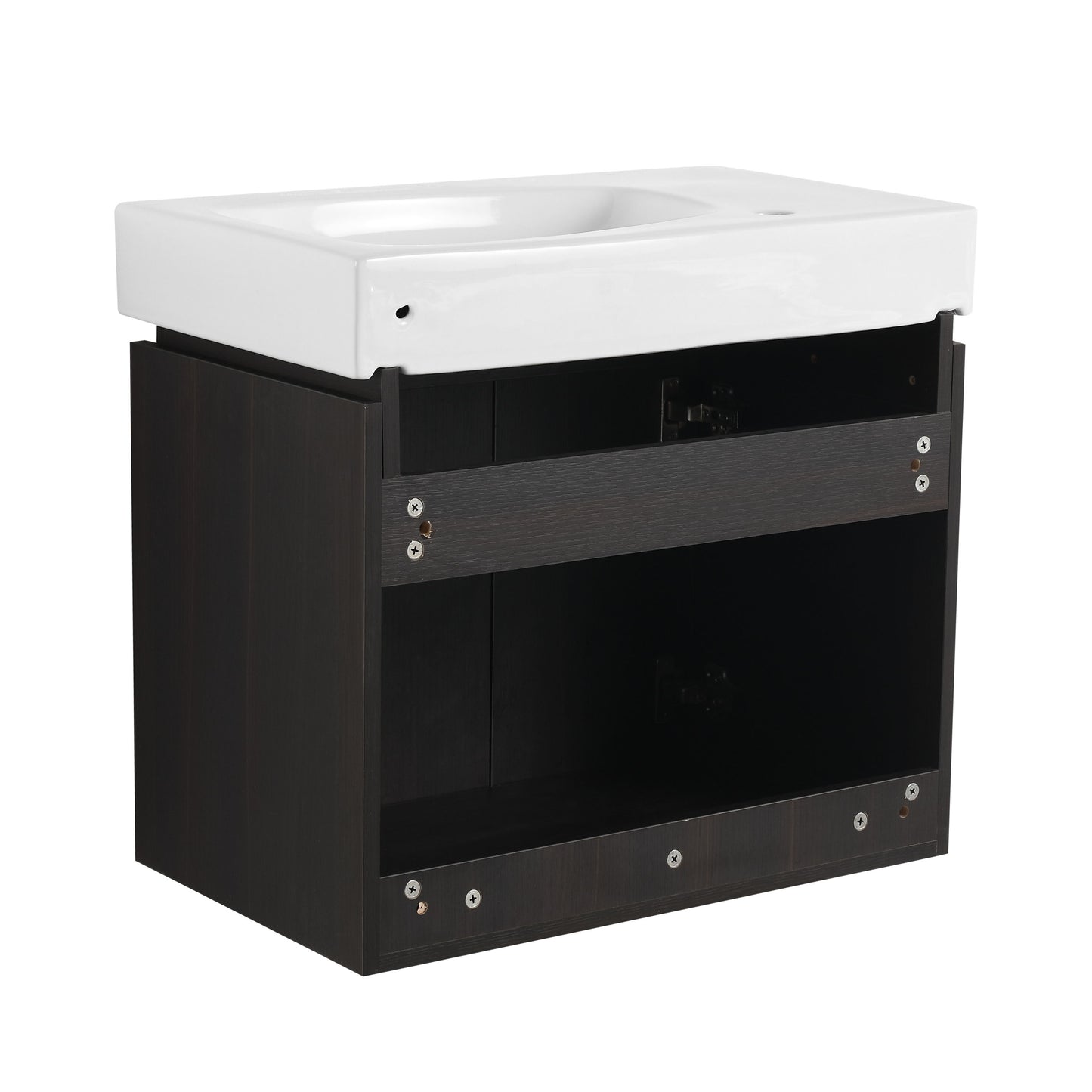 Modern 24" Bathroom Vanity With Ceramic Basin, Wall Mounted Sink Combo Cabinet - Black