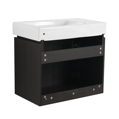 Modern 24" Bathroom Vanity With Ceramic Basin, Wall Mounted Sink Combo Cabinet - Black