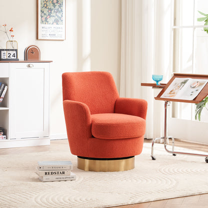 Teddy Swivel Barrel Chair, Swivel Accent Chairs Armchair For Living Room, Reading Chairs For Bedroom Comfy, Round Barrel Chairs With Gold Stainless Steel Base - Orange