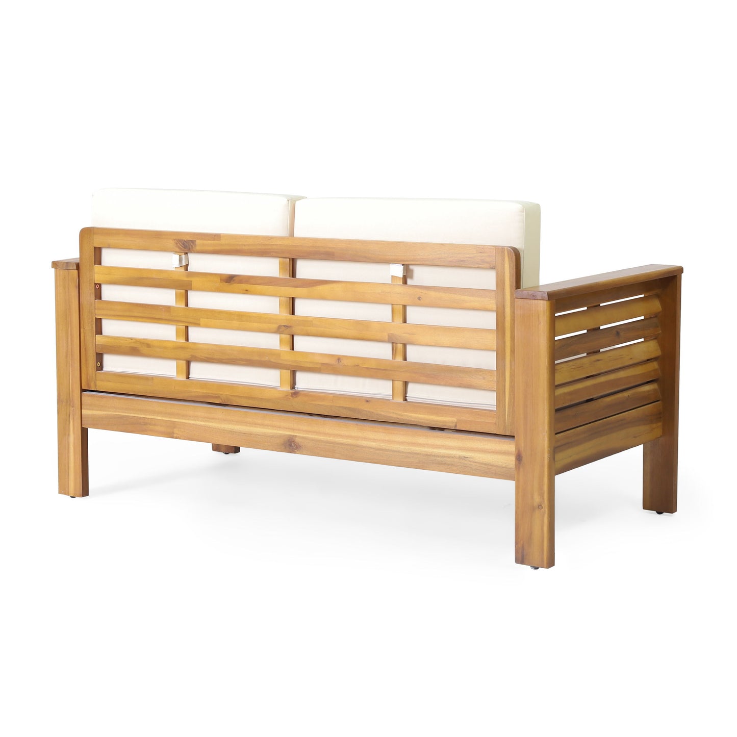 Acacia Wood Loveseat And Coffee Table Set With Cushions - Brown