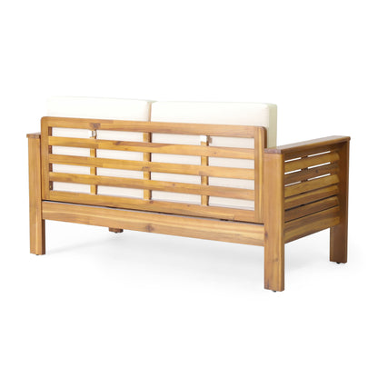 Acacia Wood Loveseat And Coffee Table Set With Cushions - Brown