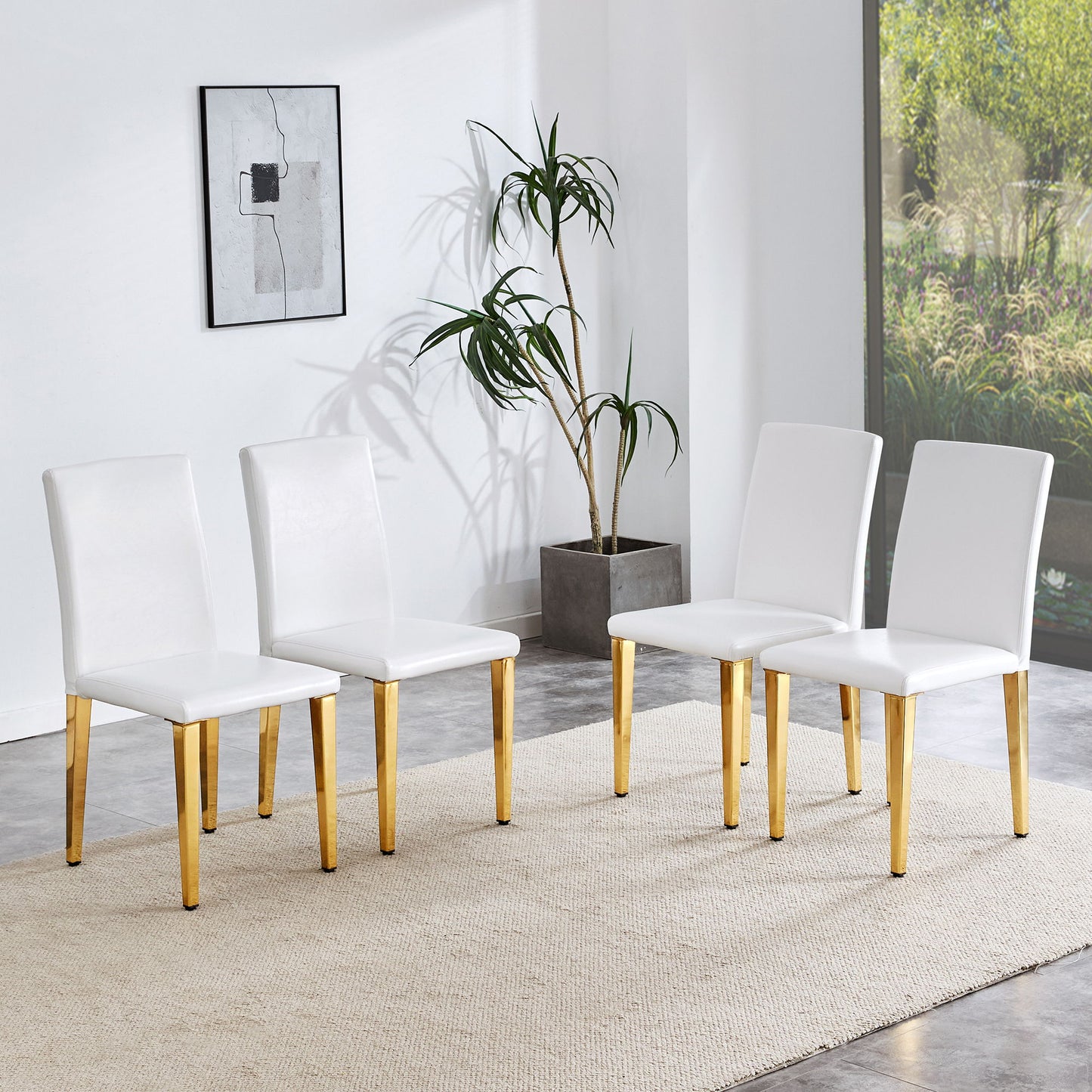 (Set of 4) Backrest Chairs With Gold Metal Legs A Perfect Match, Suitable For Minimalist And Contemporary Home Decor Styles - White / Gold