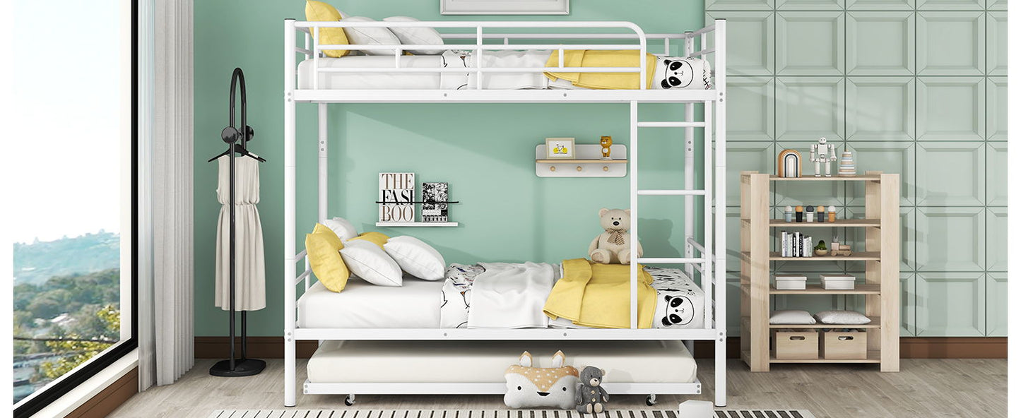 Full Over Full Metal Bunk Bed With Trundle - White
