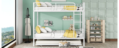 Full Over Full Metal Bunk Bed With Trundle - White