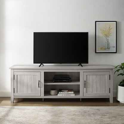 Modern Farmhouse 2 Door Grooved 70" TV Stand For 85" TVs - Stone Gray