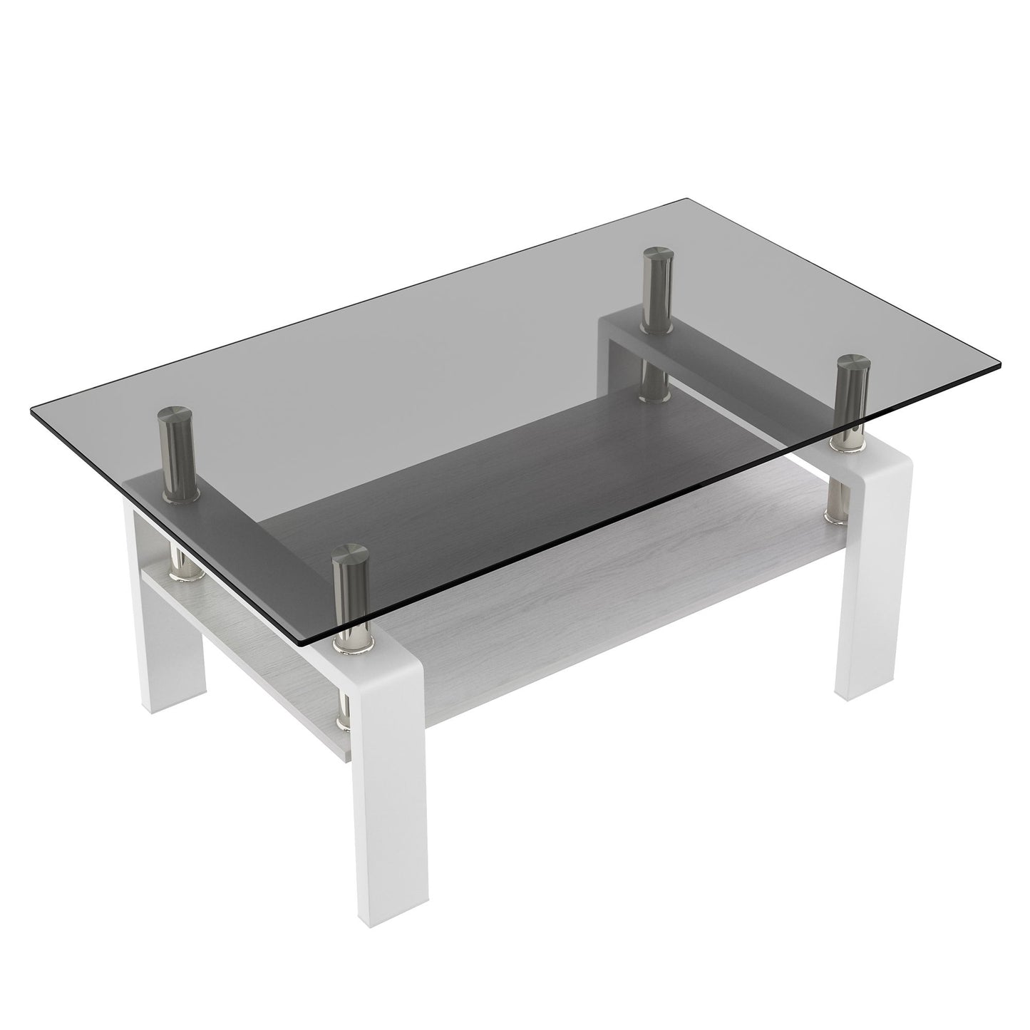 Modern Rectangular Coffee Table With Tempered Glass Top Layer, Table For Living Room - Gray