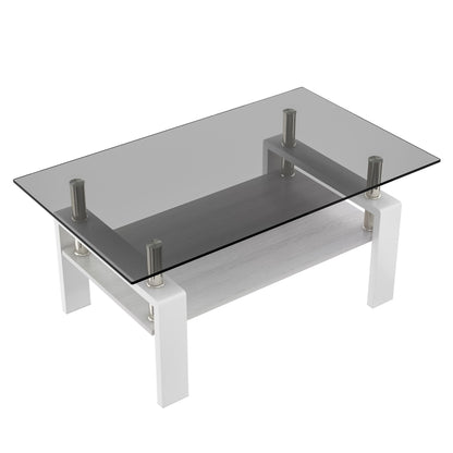 Modern Rectangular Coffee Table With Tempered Glass Top Layer, Table For Living Room - Gray