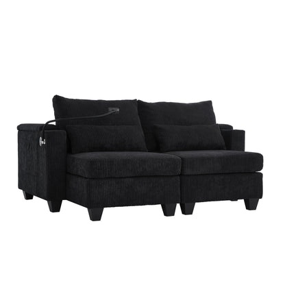 Convertible Chaise Lounge Loveseat Sofa Bed With USB Ports, Cup Holders, Phone Holder & Storage - Black