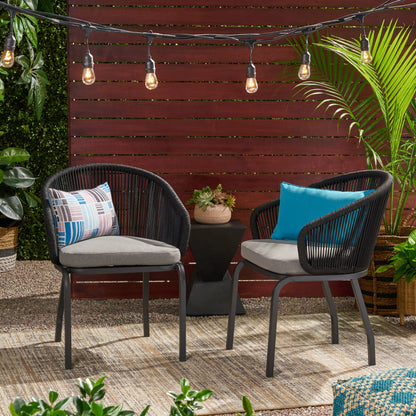 Outdoor Accent Chair With Rope Weave And Metal Frame (Set of 2) - Gray