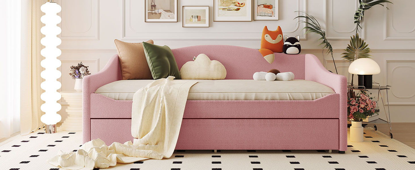 Full Size Upholstered Daybed With Light And Trundle - Pink